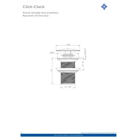 06 NHC010A Click-Clack mosdó leeresztő, túlfolyó beköthetőség nélkül, króm