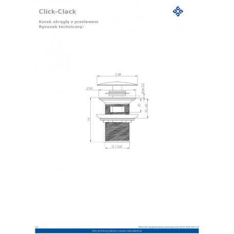 06 NHC010B Click-Clack mosdó leeresztő, túlfolyó beköthetőséggel, króm