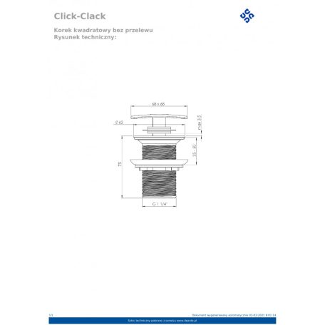 Deante CLICK-CLACK Szögletes mosdó leeresztő, túlfolyó nélküli mosdókhoz