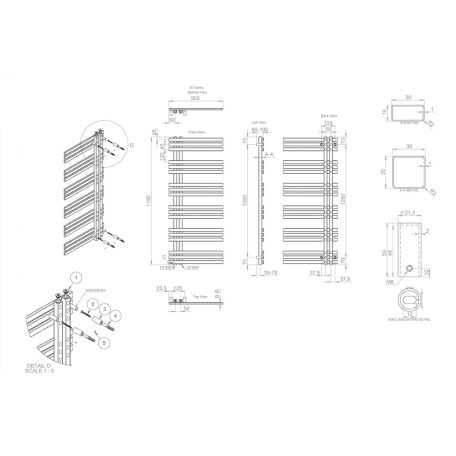 SAPHO VISTA fürdőszobai radiátor, 500x1190mm, 307W, szálcsiszolt inox