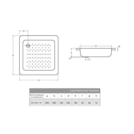 SAPHO AQUALINE lemez zuhanytálca, 80x80x16cm, fehér