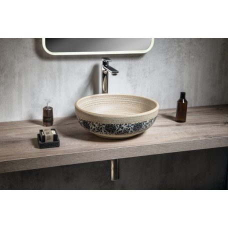 SAPHO PRIORI kerámiamosdó, átm:42cm, bézs, kék mintával (PI011)