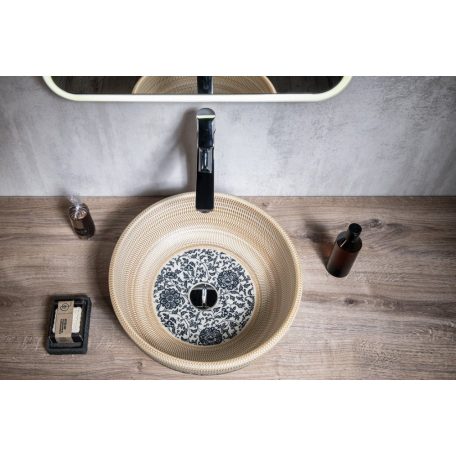 SAPHO PRIORI kerámiamosdó, átm:42cm, bézs, kék mintával (PI011)