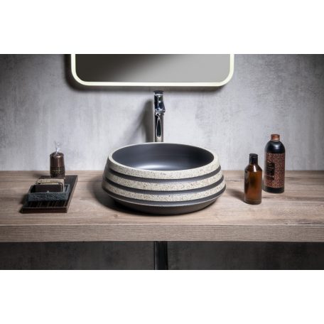 SAPHO PRIORI kerámiamosdó, átm:41cm, fekete/kő