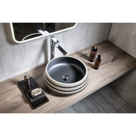 SAPHO PRIORI kerámiamosdó, átm:41cm, fekete/kő