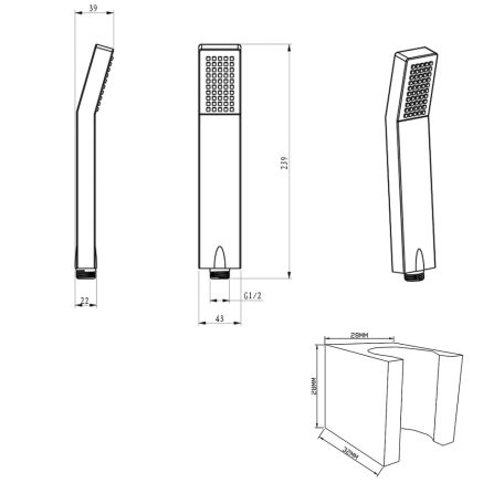 SET1101 kézizuhany szett, 220 mm gégecső, tartó