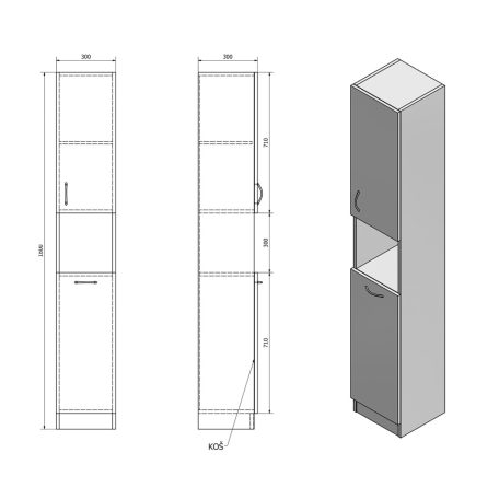 SIME310 AQUALINE SIMPLEX ECO állószekrény szennyeskosárral 30x180x30cm