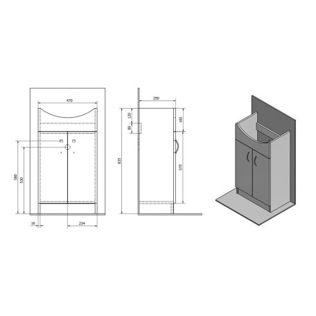 06 SIME500 AQUALINE SIMPLEX ECO 50 mosdótartó szekrény mosdóval 47x83,5x29cm