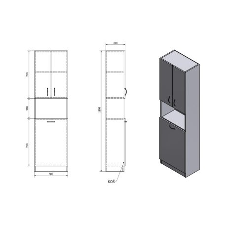 SIME510 AQUALINE SIMPLEX ECO állószekrény szennyeskosárral 50x180x30cm