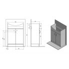 SIME600 AQUALINE SIMPLEX ECO 60 mosdótartó szekrény mosdóval 58,5x83,5x30,7cm