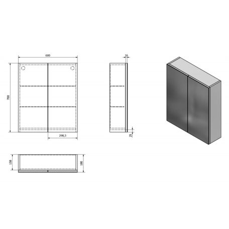 VG060 AQUALINE VEGA tükrösszekrény , 60x70x18, fehér