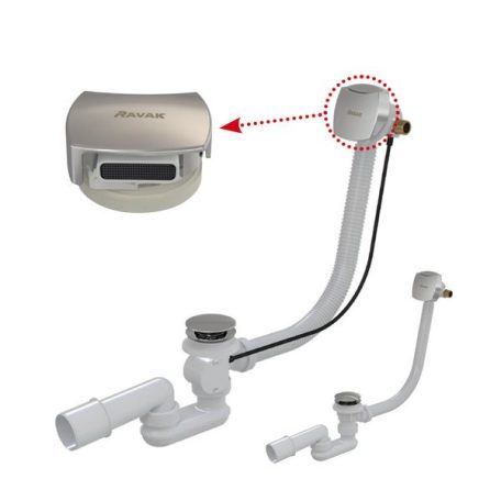 Ravak Kádfeltöltős le-/túl- folyó rendszer 800 szögletes túlfolyó, bowdenes leeresztő, króm