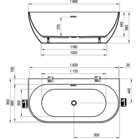 RAVAK Freedom W 1660x800 térben álló kád falhoz