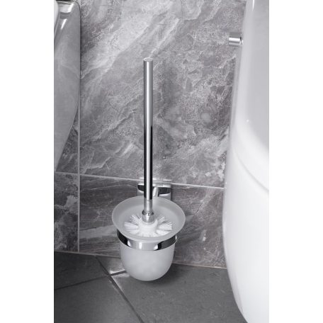 SAPHO BEMETA BETA Fali WC kefetartó, üveg, fehér kefe, 95x360x140mm, króm