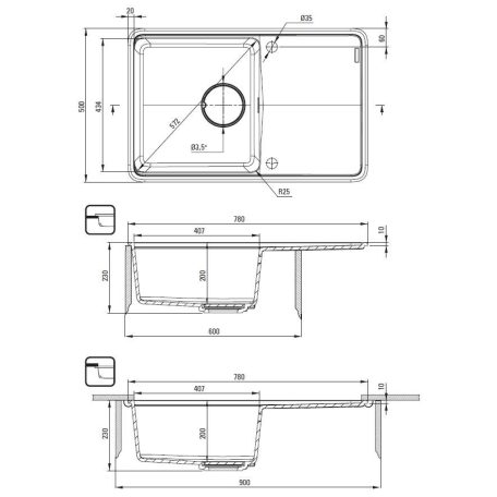 Deante MOMI Gránit mosogató 1med+csep, 780X500X229, GRAFIT METÁL (Br.listaár:124290,Ft)