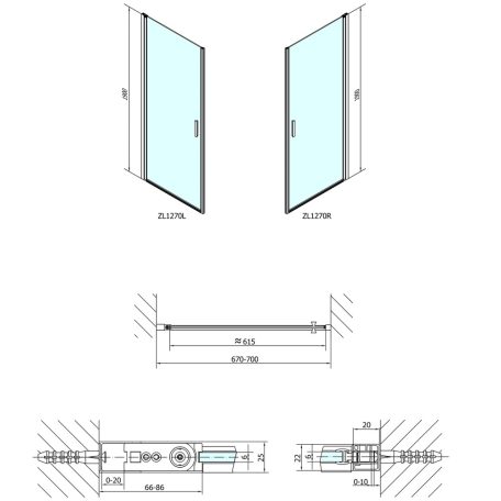 SAPHO POLYSAN ZOOM LINE zuhanyajtó, 700mm, transzparent, króm (ZL1270)