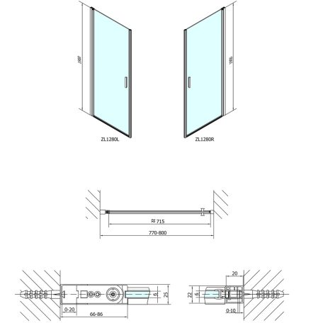 ZL1280 ZOOM LINE Zuhanyajtó 800mm, transzparent