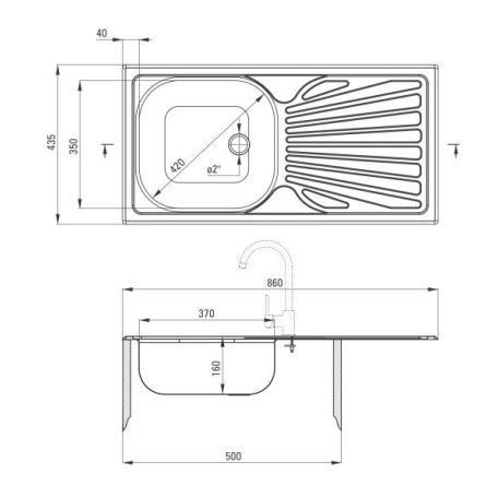 Deante TECHNO Rozsdamentes mosogató, 1 medence + csepegtető, 860 x 435 x 160 mm SZATÉN