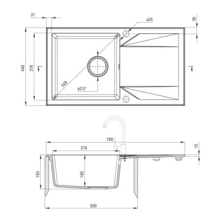 Deante EVORA Gránit mosogató, 1 medence + csepegtető, 780x440 mm, bézs