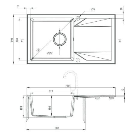 Deante EVORA Gránit mosogató, 1 medence + csepegtető, 780x440 mm, homok
