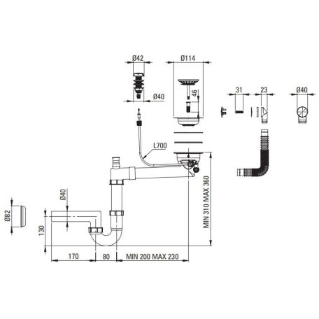 Deante EVORA  Gránit mosogató, 1 medence + csepegtető, 780 x 440 x 180 mm ANTRACIT
