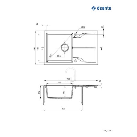 Deante ANDANTE Gránit mosogató, 1 med + csep, 780x490x194, BÉZS (Br.listaár:84090,Ft)