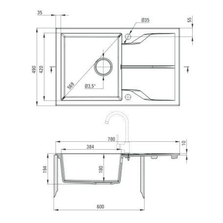 Deante ANDANTE Gránit mosogató 1 medence + csepegtető, 780 x 490 mm, alabástrom