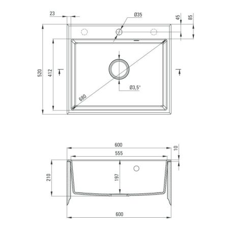 Deante ANDANTE Gránit mosogató, 1 medence, metál szürke, 600 x 520 mm