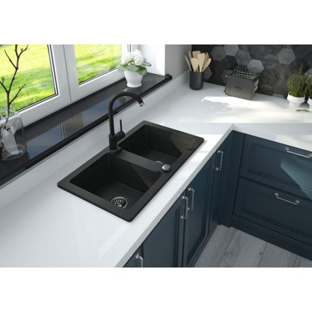 06 ZQZ2203 ZORBA 2 medencés, szögletes gránit mosogató, szifonnal, leeresztővel, 780 x 435 x 18