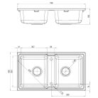 06 ZQZA203 ZORBA 2 medencés, szögletes gránit mosogató, szifonnal, leeresztővel, 780 x 435 x 18