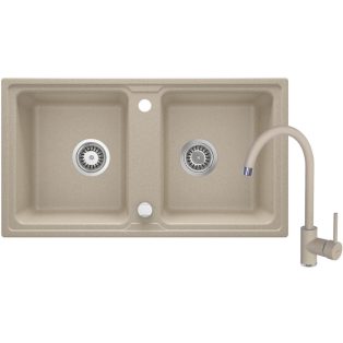   Deante SZETT: ZORBA Gránit mosogató csapteleppel, 2-medencés homok