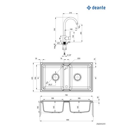 Deante SZETT: ZORBA Gránit mosogató csapteleppel, 2-medencés homok