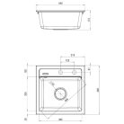 06 ZQZS103 ZORBA 1 medencés, szögletes gránit mosogató, szifonnal, leeresztővel, 440 x 445 x 17