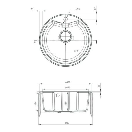 Deante FORTISSIMO Gránit mosogató, kör, 1 medence, 480 x 480 mm, homok
