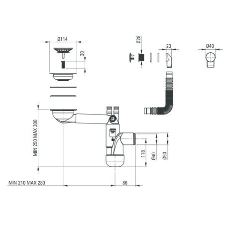 Deante Helytakarékos mosogató szifon, gránit mosogatókhoz, manuális dugóval, Króm