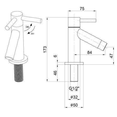 SM23 SMALL mosdó szelep, álló 113 mm, króm