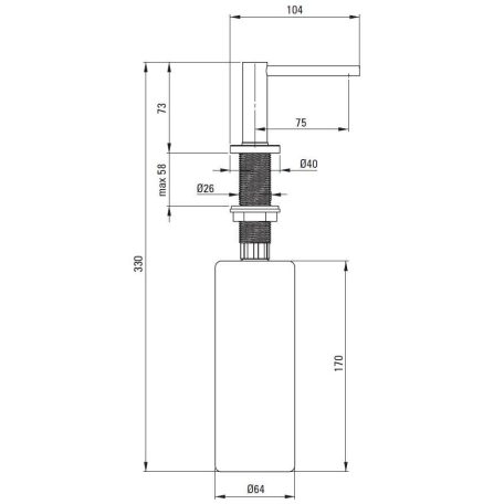 Deante ASTER Mosogatószer/szappan adagoló, max.58mm pulthoz, inox, 0,5l, SZÁLCSISZ.ACÉL Deante (06ZZZD0DD) (Br.listaár:15290,Ft)